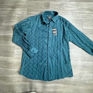Barabas Mens Teal Blue Textured Jacquard Long Sleeve Button Down Shirt Large NWT